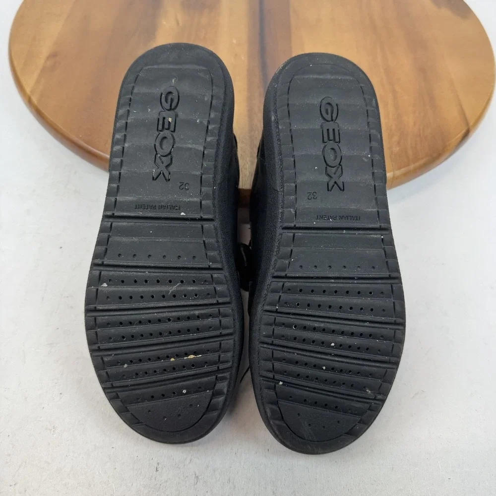 Big Kids Geox Theleven Black Leather Comfort‎ Casual Low Sneakers Size 1 Y GUC